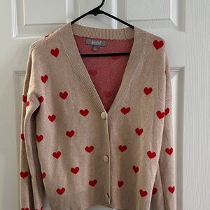 MARBLE Beige Cardigan with Red Heart Pattern